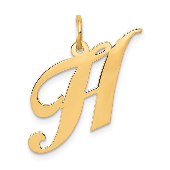 Kazi Luxury 14k Yellow Gold Medium Fancy Script Letter H Initial Charm - Picture 1 of 4